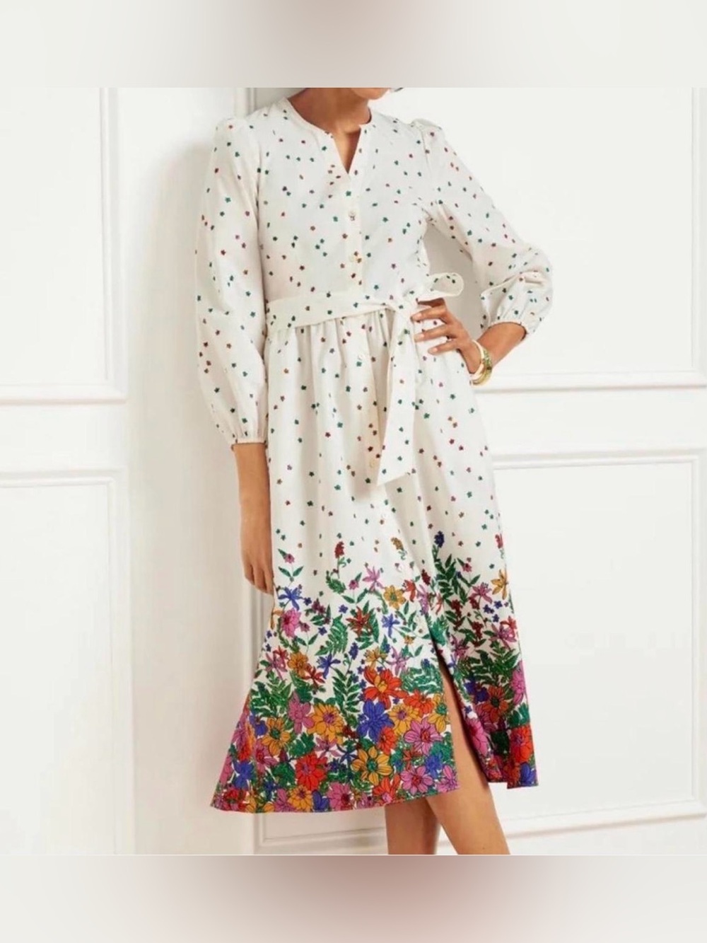 Talbots Blissful Floral Poplin Midi Shirt Dress